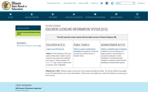 Educator Licensure Information System (ELIS)