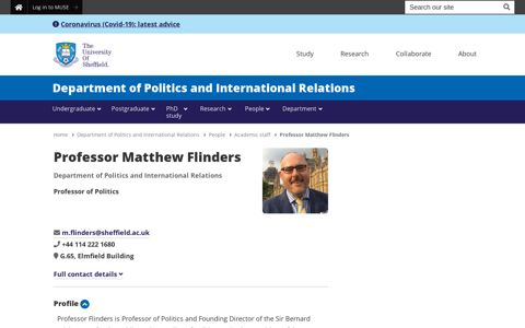 Professor Matthew Flinders | Department of Politics | The ...