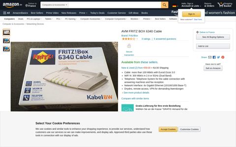 AVM FRITZ BOX 6340 Cable: Amazon.de: Computers ...