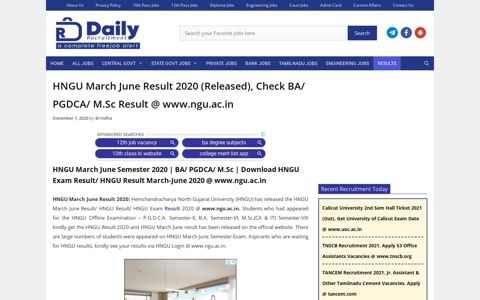 HNGU March June Result 2020 (Released), Check BA ...