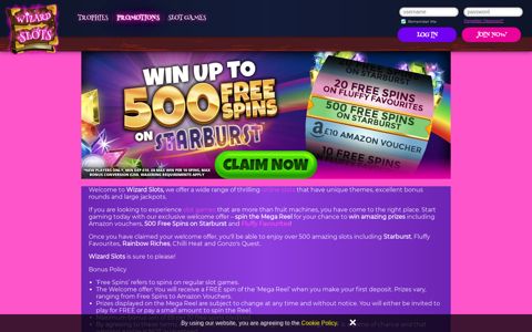 Welcome Offer - 500 Free Spins - Wizard Slots
