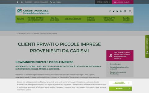 CLIENTI PRIVATI O PICCOLE IMPRESE - Credit Agricole