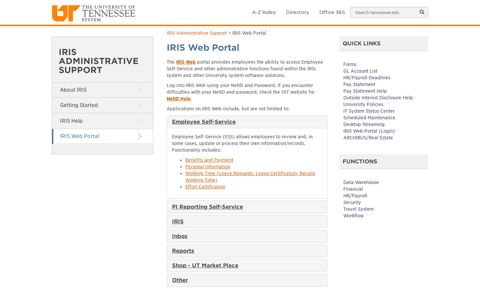 IRIS Web Portal - IRIS Administrative Support