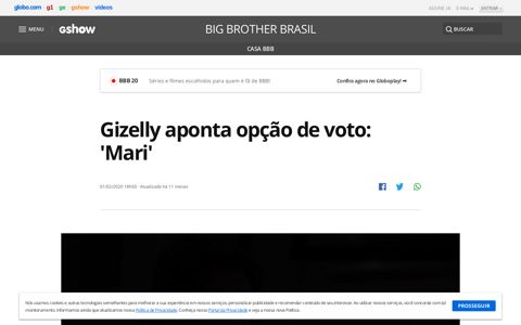 Gizelly aponta opção de voto: 'Mari' | casa bbb | Gshow