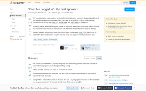 "Keep Me Logged In" - the best approach - Stack Overflow