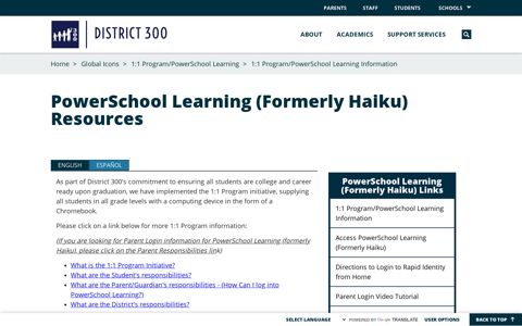 1:1 Program/PowerSchool Learning (Formerly Haiku)