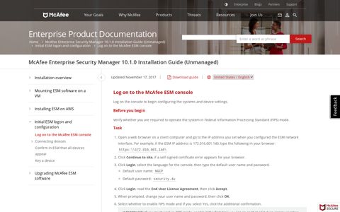 Log on to the McAfee ESM console - McAfee Enterprise ...