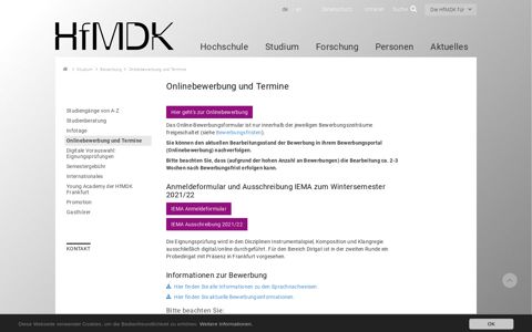 Onlinebewerbung und Termine: HfMDK Frankfurt