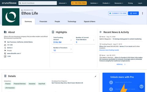 Ethos Life - Crunchbase Company Profile & Funding