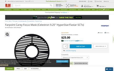 Farpoint Carey Focus Mask (Celestron 9.25" HyperStar ... - B&H