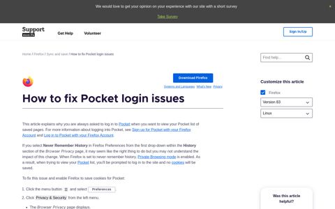 How to fix Pocket login issues | Firefox Help - Mozilla Support