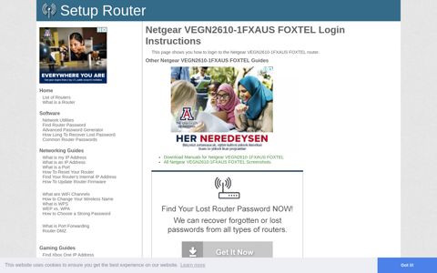 Login to Netgear VEGN2610-1FXAUS FOXTEL Router
