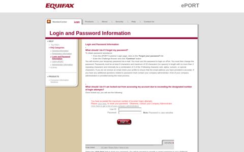 Login and Password Information - ePORT - Equifax