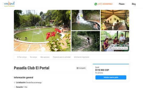 Pasadía Club El Portal - Weekend Santander