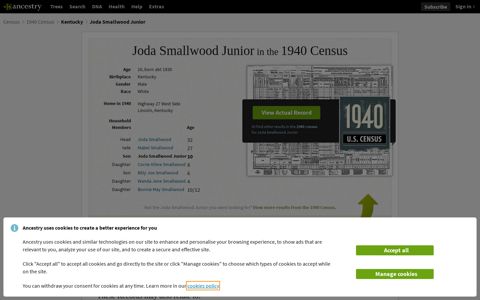Joda Smallwood Junior in the 1940 Census | Ancestry®