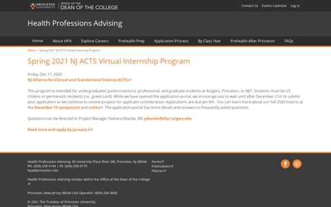 Spring 2021 NJ ACTS Virtual Internship Program | Health ...