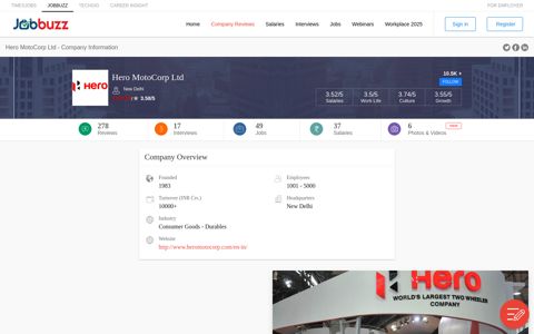 Hero MotoCorp Ltd - Company Overview | Jobbuzz