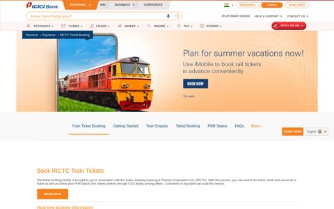 IRCTC Ticket Booking - Online Train Ticket Booking - ICICI Bank