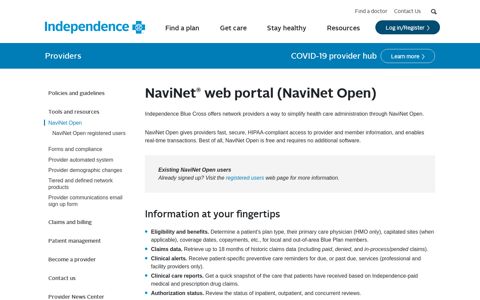 NaviNet Provider Portal | Providers | Independence Blue Cross