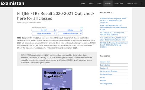 FTRE Result 2020 Result Dates Out: Web Access Code
