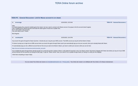Link En Masse account to on steam - Tera Online forum archive