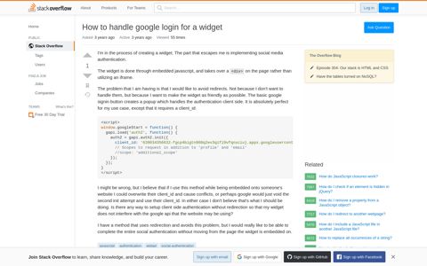 How to handle google login for a widget - Stack Overflow