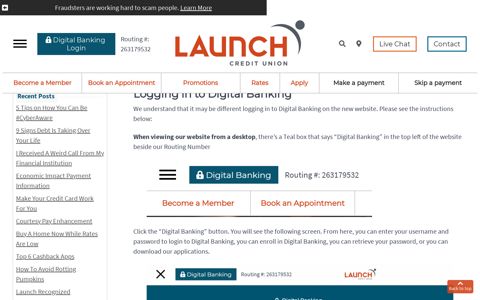 Logging in to Digital Banking - Launch Credit Union
