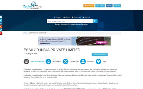 ESSILOR INDIA PRIVATE LIMITED - Company, directors and ...