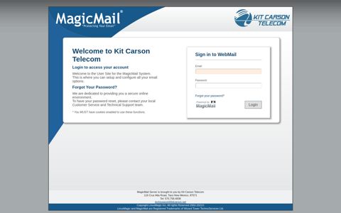 MagicMail Server: Login Page
