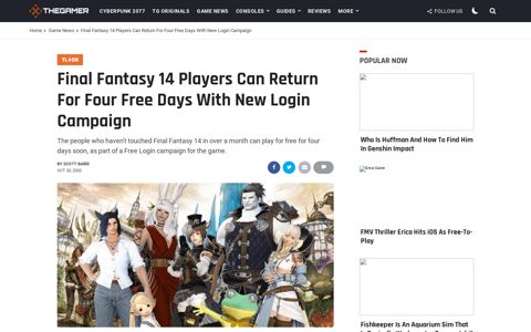 Final Fantasy 14 Players Can Return For Four Free Days With ...