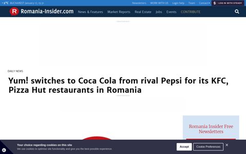 Yum! switches to Coca Cola from rival Pepsi for its KFC, Pizza ...