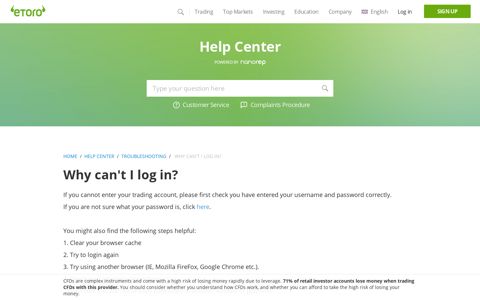 Why can't I log in? - Help Center - eToro