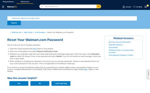 Walmart.com Help: Reset Your Walmart.com Password
