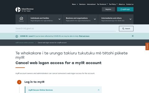 Cancel web logon access for a myIR account - Inland Revenue