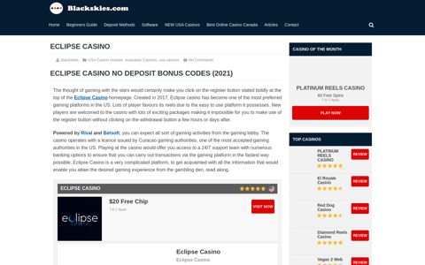 Eclipse casino no deposit bonus codes 2020 - 20 Free Chips !