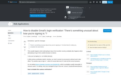 How to disable Gmail's login verification "There's something ...