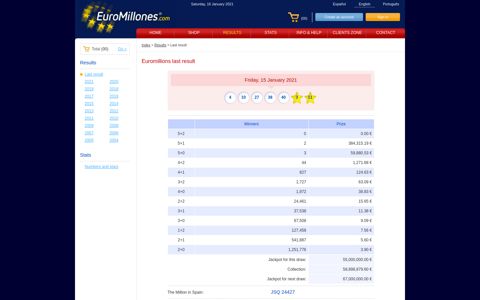 Last result of Euromillions - Euromillones.com