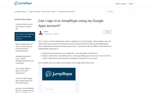 Can I sign in to JumpRope using my Google Apps account ...