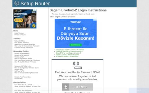 How to Login to the Sagem Livebox-2 - SetupRouter