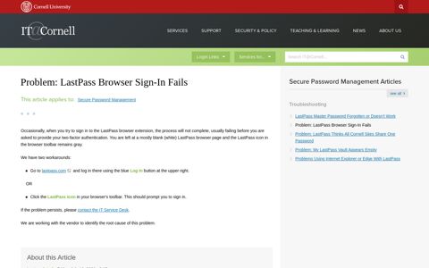 Problem: LastPass Browser Sign-In Fails | IT@Cornell