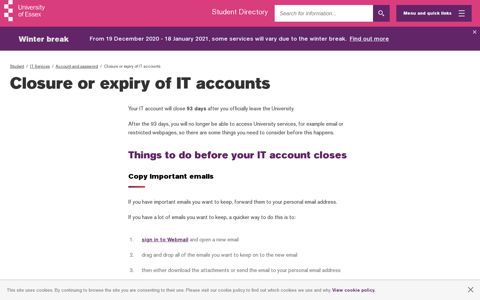 Closure or expiry of IT accounts | University of Essex