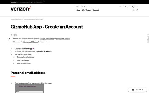 GizmoHub App - Create an Account | Verizon