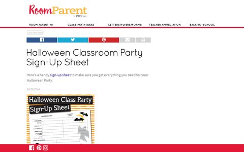 Halloween Classroom Party Sign-Up Sheet - PTO Today