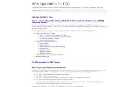 ACA Application for TCC Tutorial