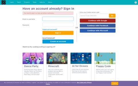 Have an account already? Sign in - Code.org