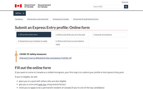 Submit an Express Entry profile: Online form - Canada.ca