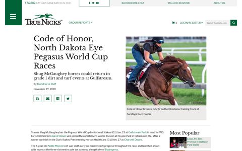 Code of Honor, North Dakota Eye Pegasus World Cup Races ...