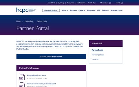 Partner Portal - HCPC