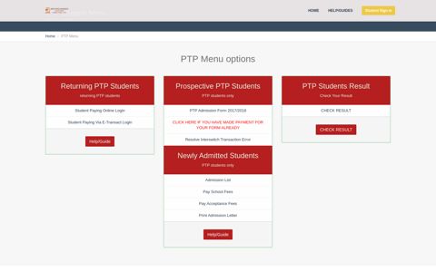 PTP Menu options - Eksu.ng::: Edu-Portal
