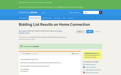 Bidding List Results on Home Connection - a Freedom of ...